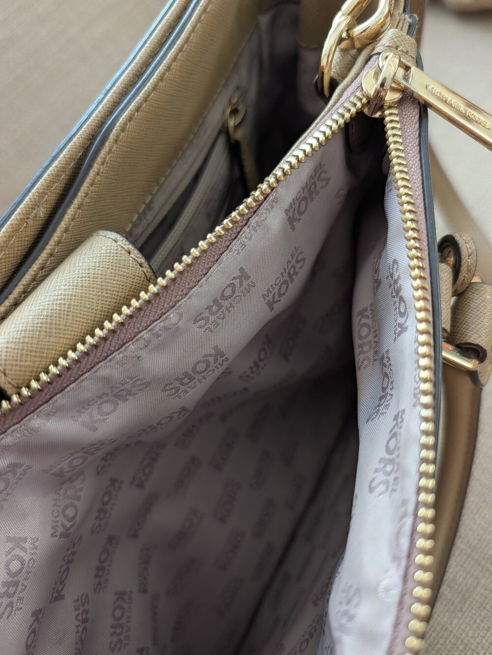 MICHAEL Michael Kors Sutton Medium Satchel - Taupe Saffiano Leather - Picture 11 of 12